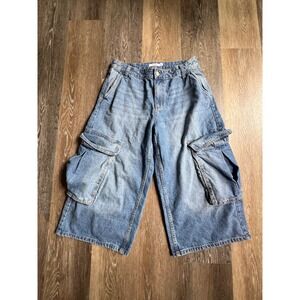 S.O.N.G Cargo Jeans Womens 3/26 Blue Excellent Wide Leg Baggy Utility Denim